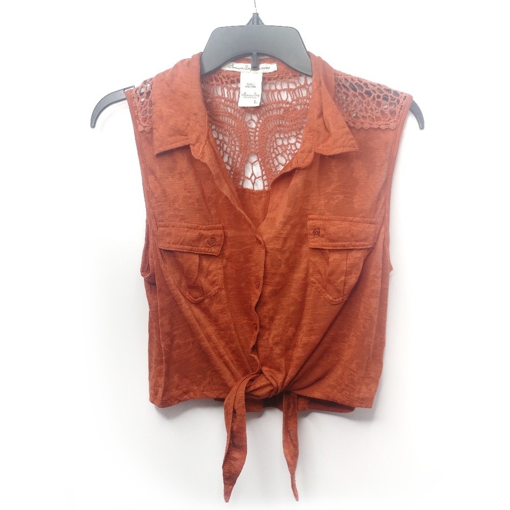 American Rag | Burnt Orange Cropped Button Down - Picture 3 of 7
